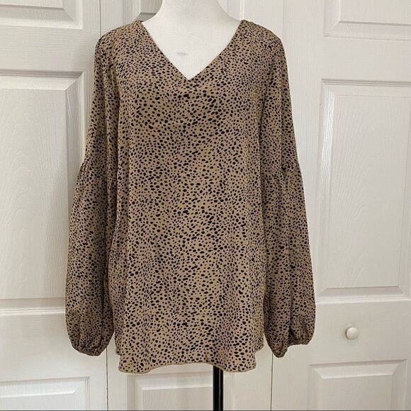 Shein Leopard Bishop Sleeve V-neck Blouse - Picture 14 of 14